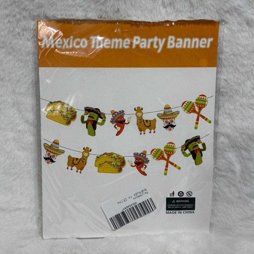 Mexico Theme Party Banner Fiesta Decorations Tacos Llamas Cacti Chili Pepper